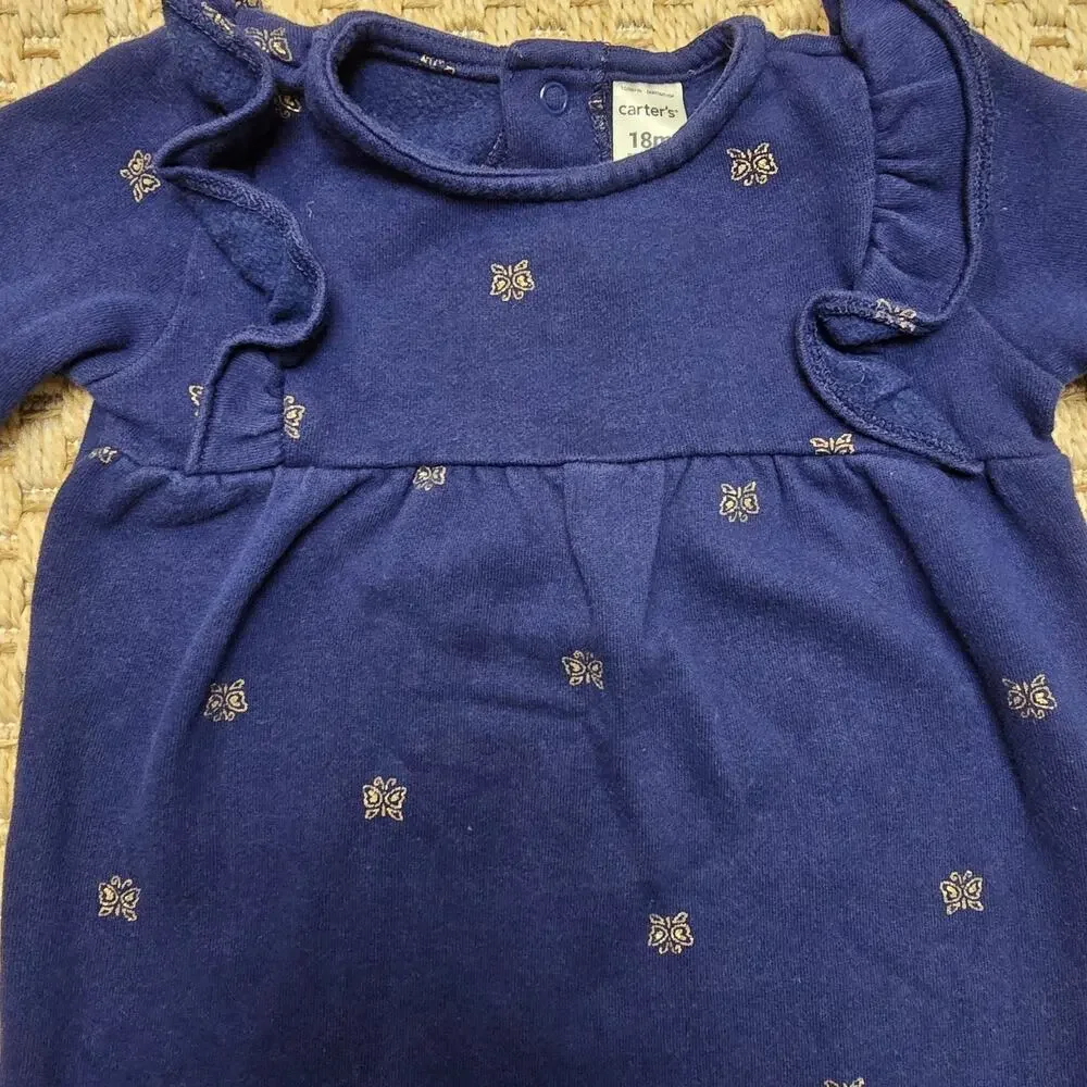 Carters 18M Baby Girl One-piece Winter Bodysuit Outfit Navy Gold Butterflies